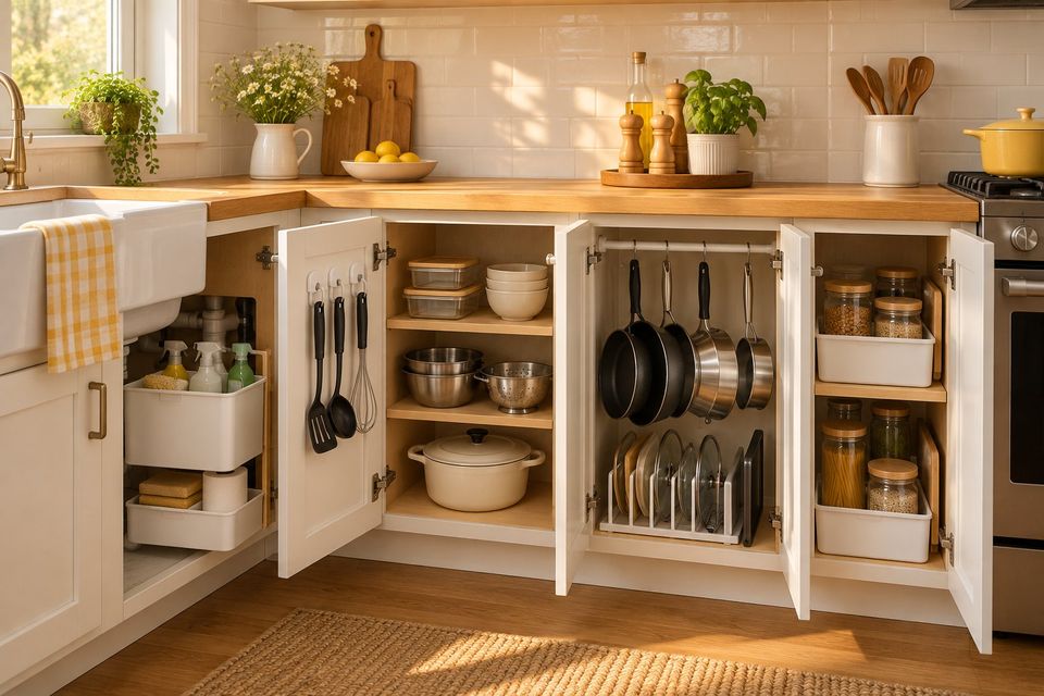 Renter Friendly Storage Ideas for Small Kitchen with Four Cabinets